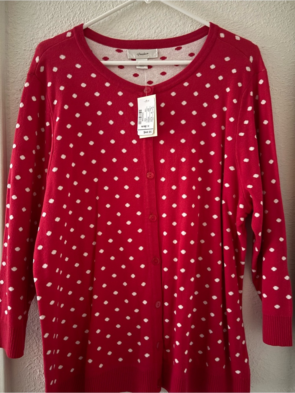 NWT Red Polka Dot Button-Front Cardigan with 3/4 sleeves